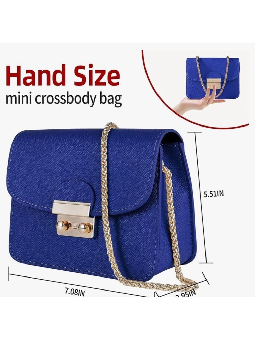 Elegant Blue Shoulder Bag with Gold Chain - Picture 3 of 5